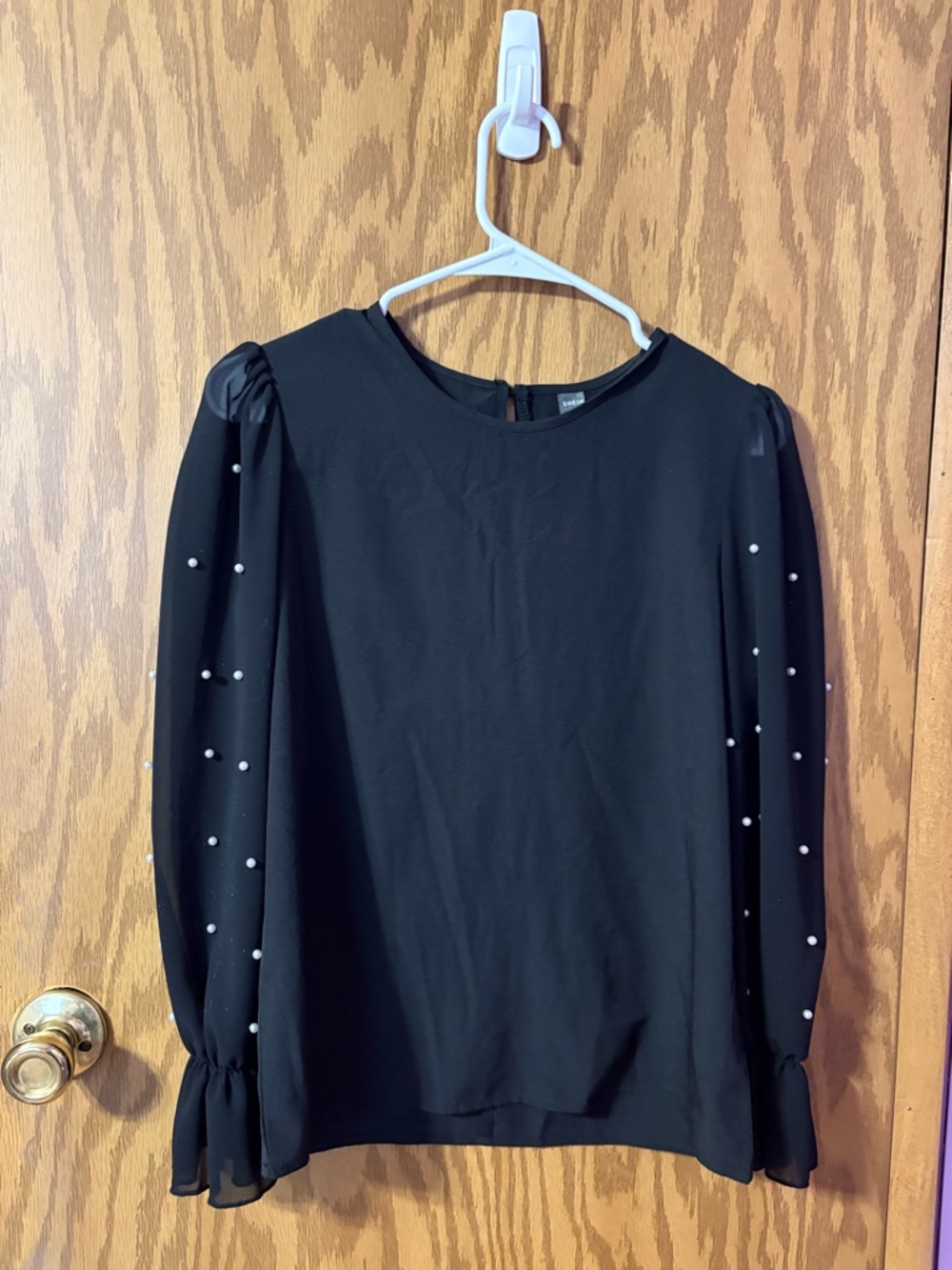 Black Pearl-Embellished Long Sleeve